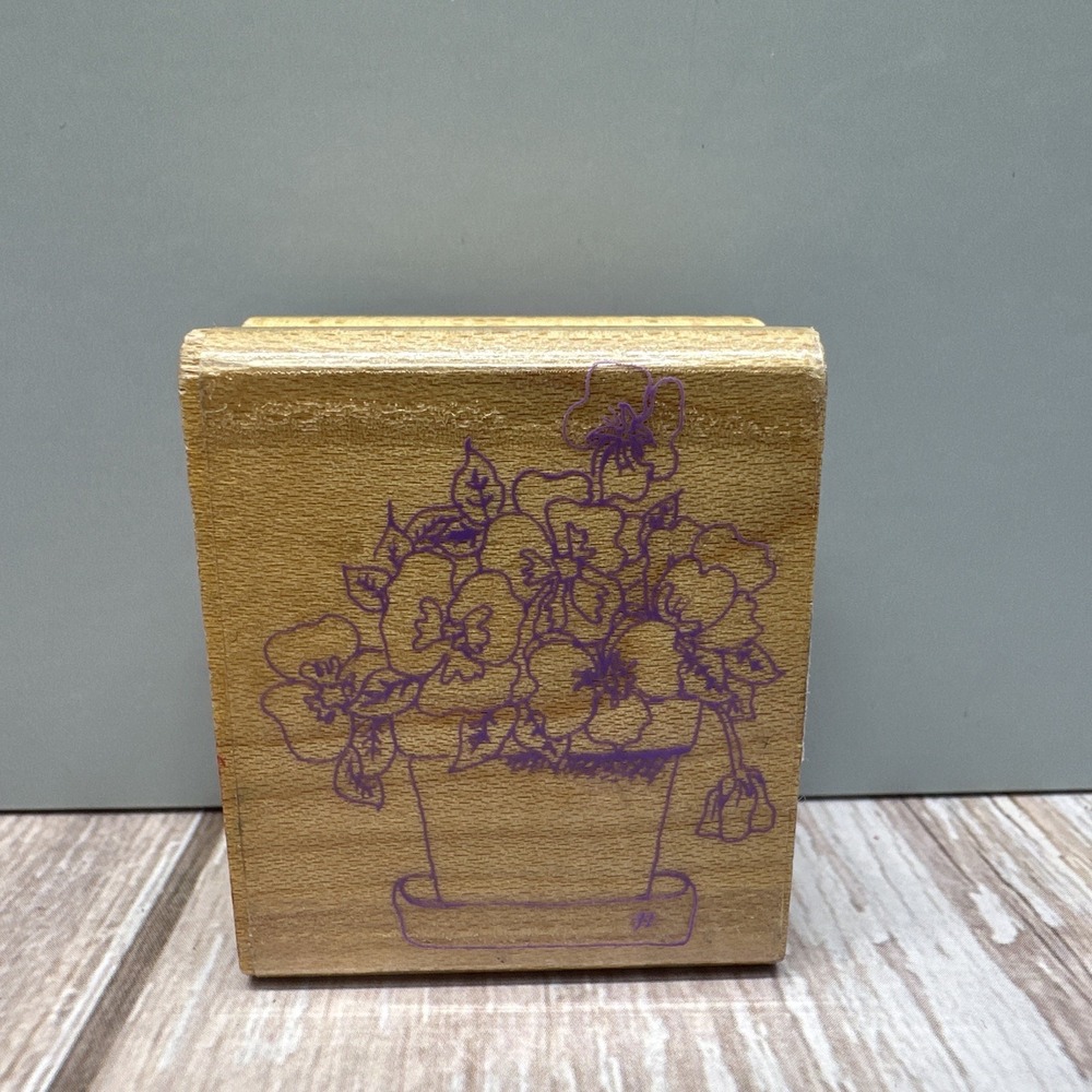 Vintage 1989 Sonburn Inc. Wood Mounted Rubber Stamp - Flower Pot - Spring‎
